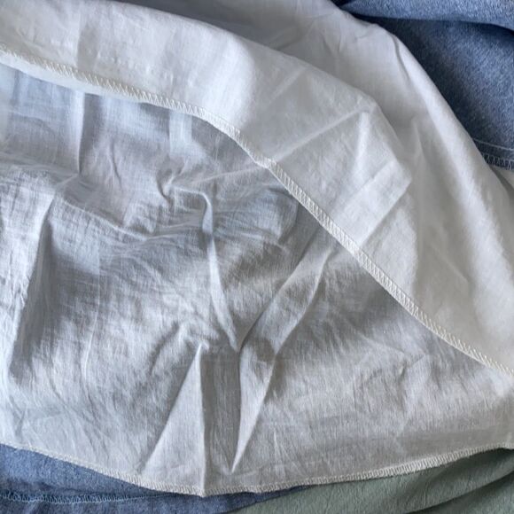 Sz S chambray mid thigh length skirt with pockets and ruching - Picture 8 of 8